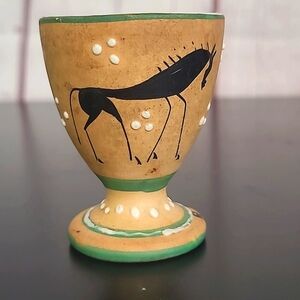 Vintage Italian Deruta R. Roma Primative Horse Pottery Shotglass Egg Cup 2.5"